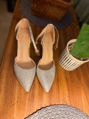 SHEIN Silver Glitter Pointed-Toe Ankle-Strap Heels